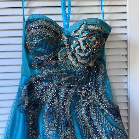 Windsor | Blue Peacock Tulle Prom Maxi Dress - Picture 2 of 7